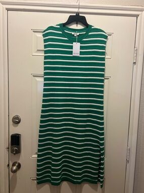 Green & White Striped Knit Dress